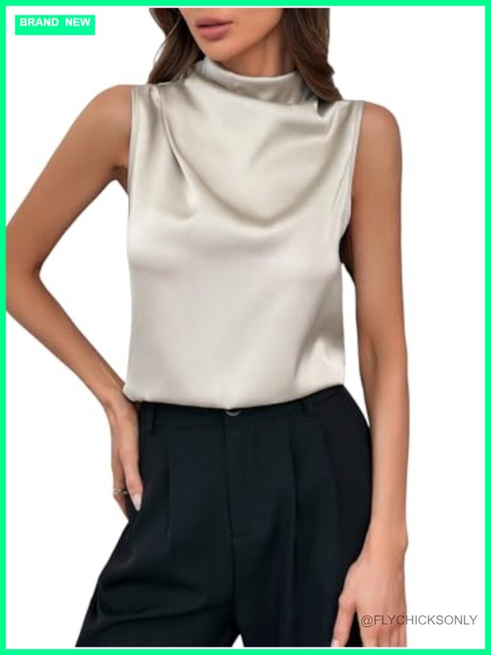 Satin Mock Neck Sleeveless Tank Top Business Casual Work Blouse